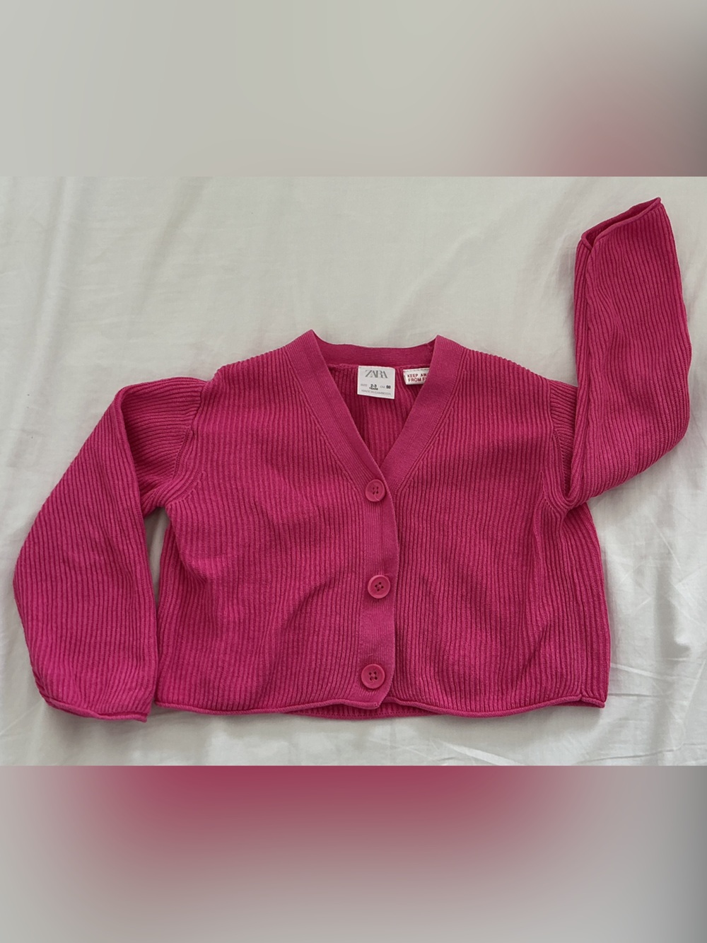Zara Girls’ Hot Pink Ribbed Button Cardigan Size 2-3Y